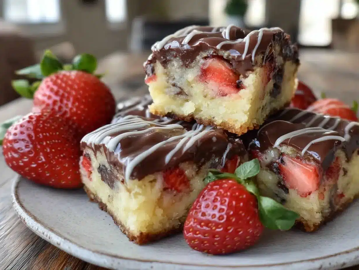 chocolate-dipped strawberry swirl blondie bars preparation steps