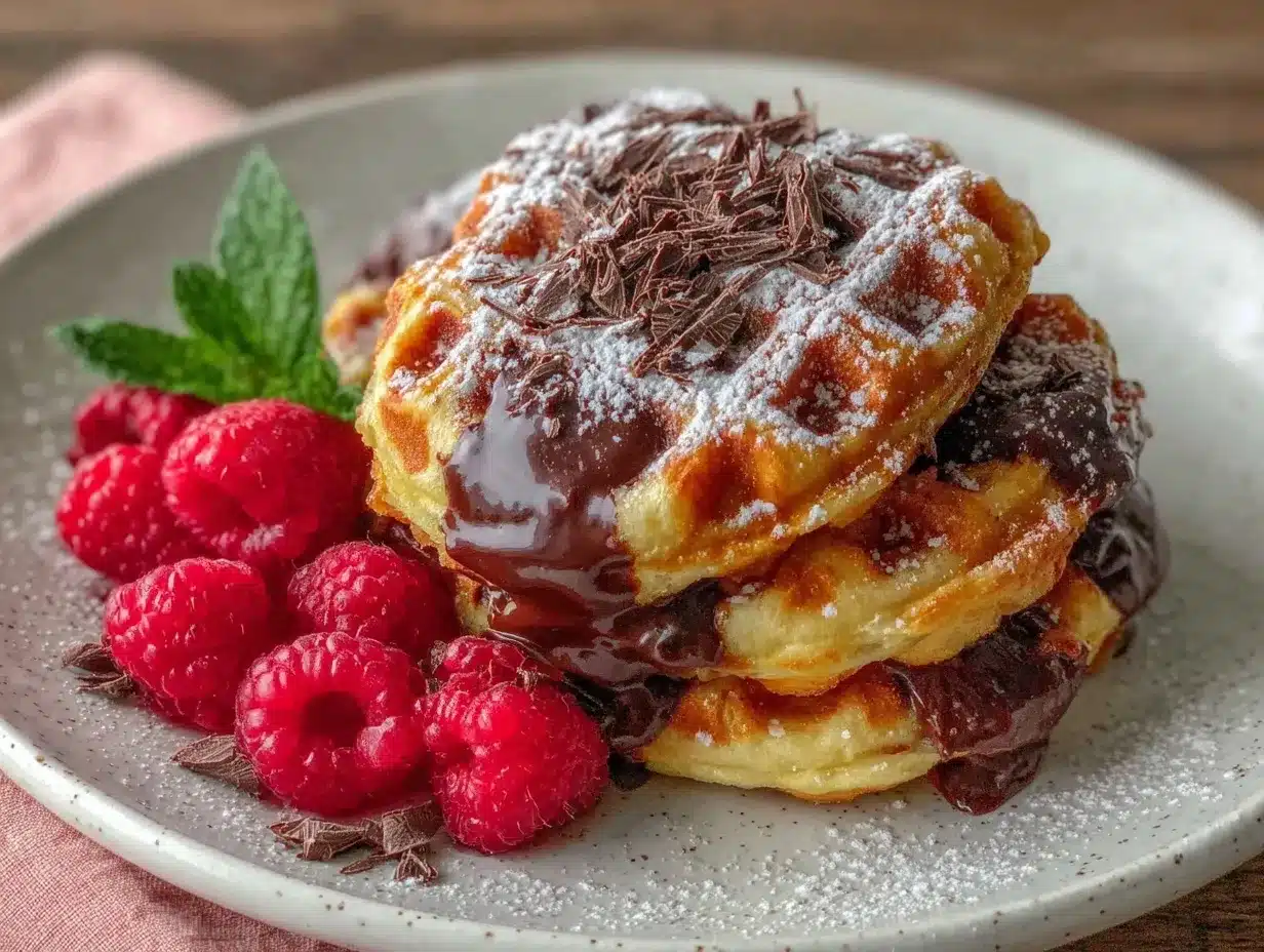 chocolate raspberry dipped waffles preparation steps
