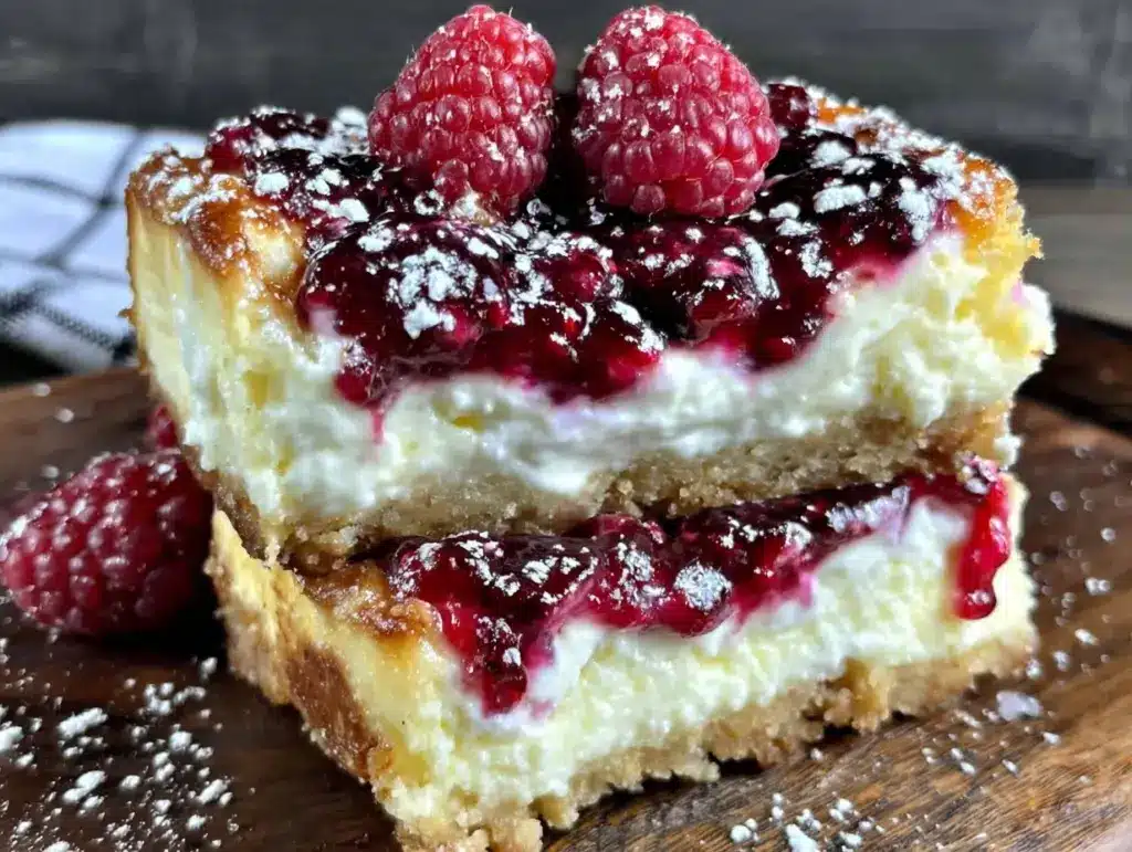 creamy raspberry cheesecake bars - featured image