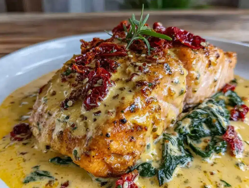 creamy tuscan salmon recipe - featured image