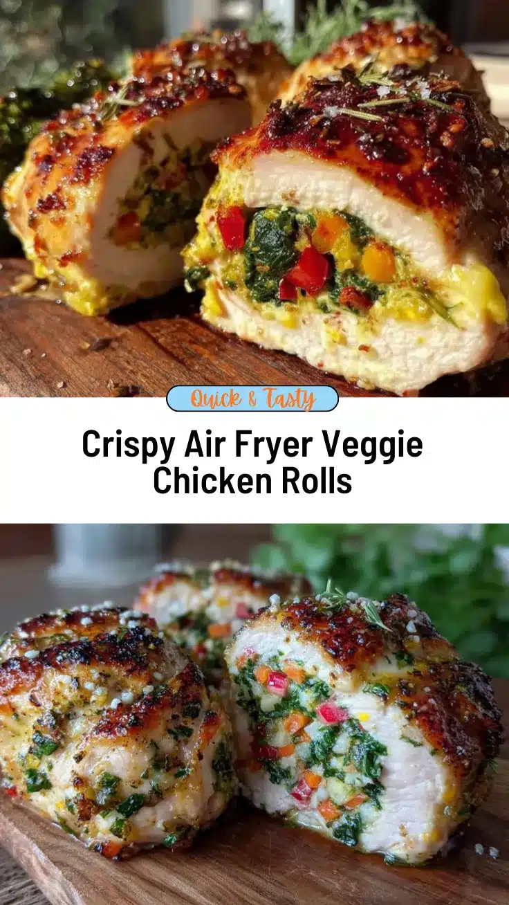 crispy healthy air fryer veggie-stuffed chicken rolls recipe