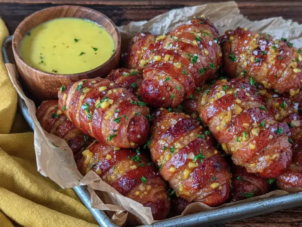crispy mustard hasselback kielbasa bites - featured image