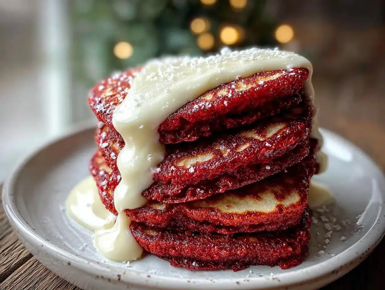 heart-shaped red velvet pancakes preparation steps