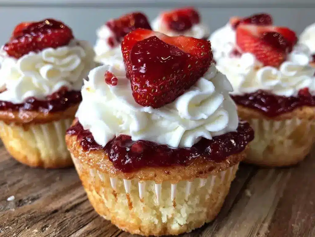 heart-shaped strawberry shortcake cupcakes - featured image