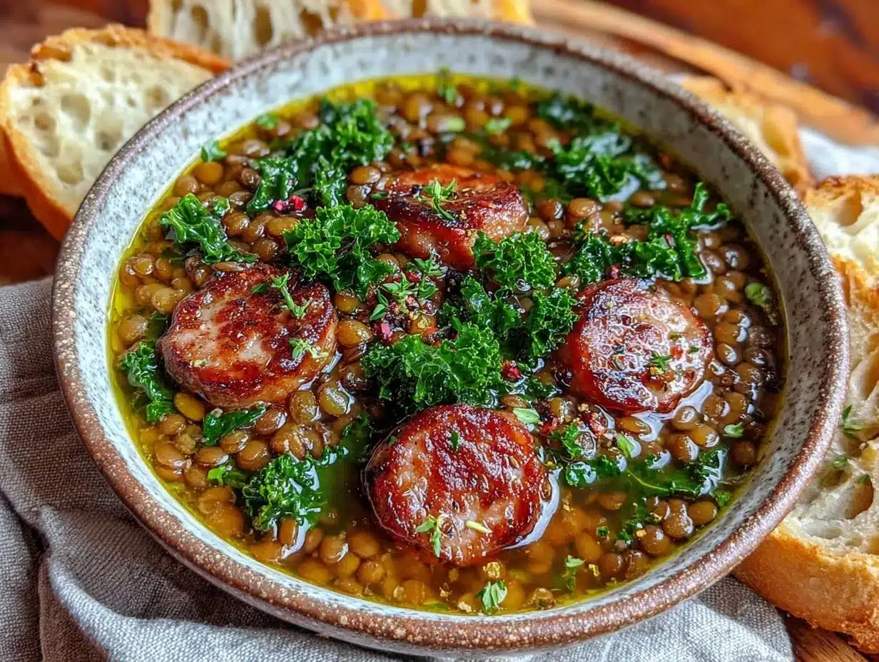 lentil and sausage soup with kale preparation steps