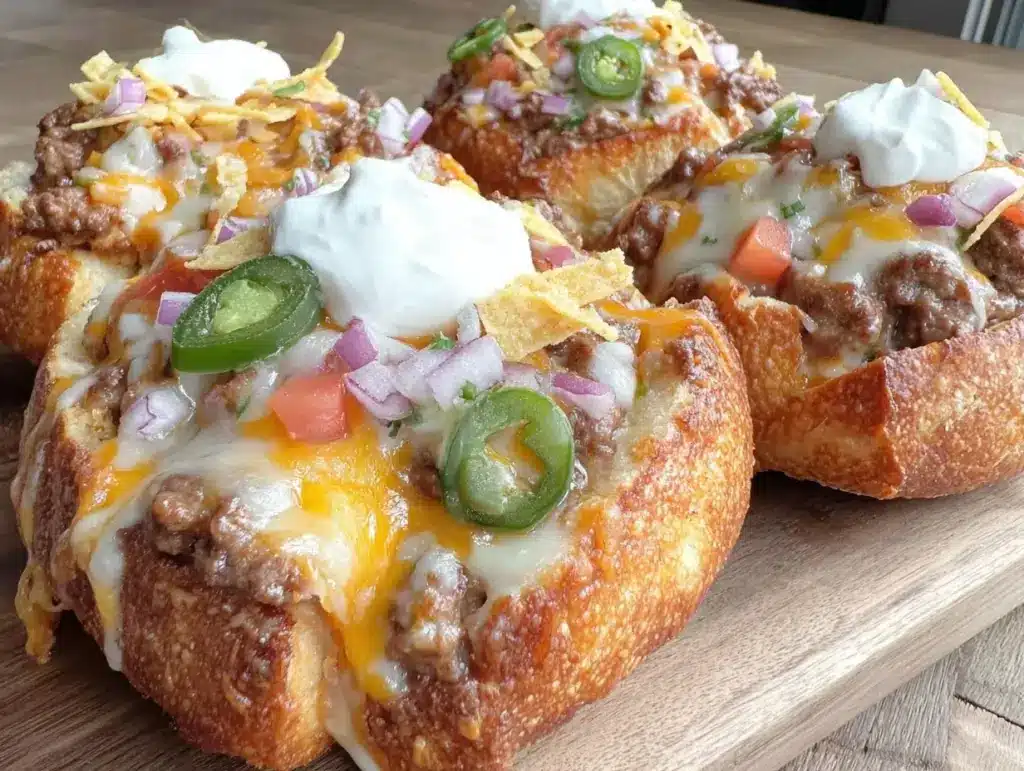 Loaded Chili Nacho Bread Boats - featured image