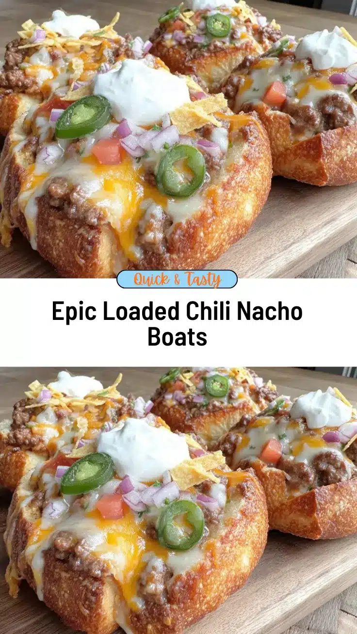 Loaded Chili Nacho Bread Boats recipe
