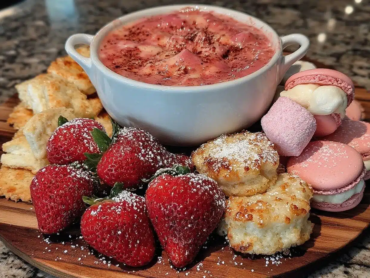 pink fondue dessert board preparation steps