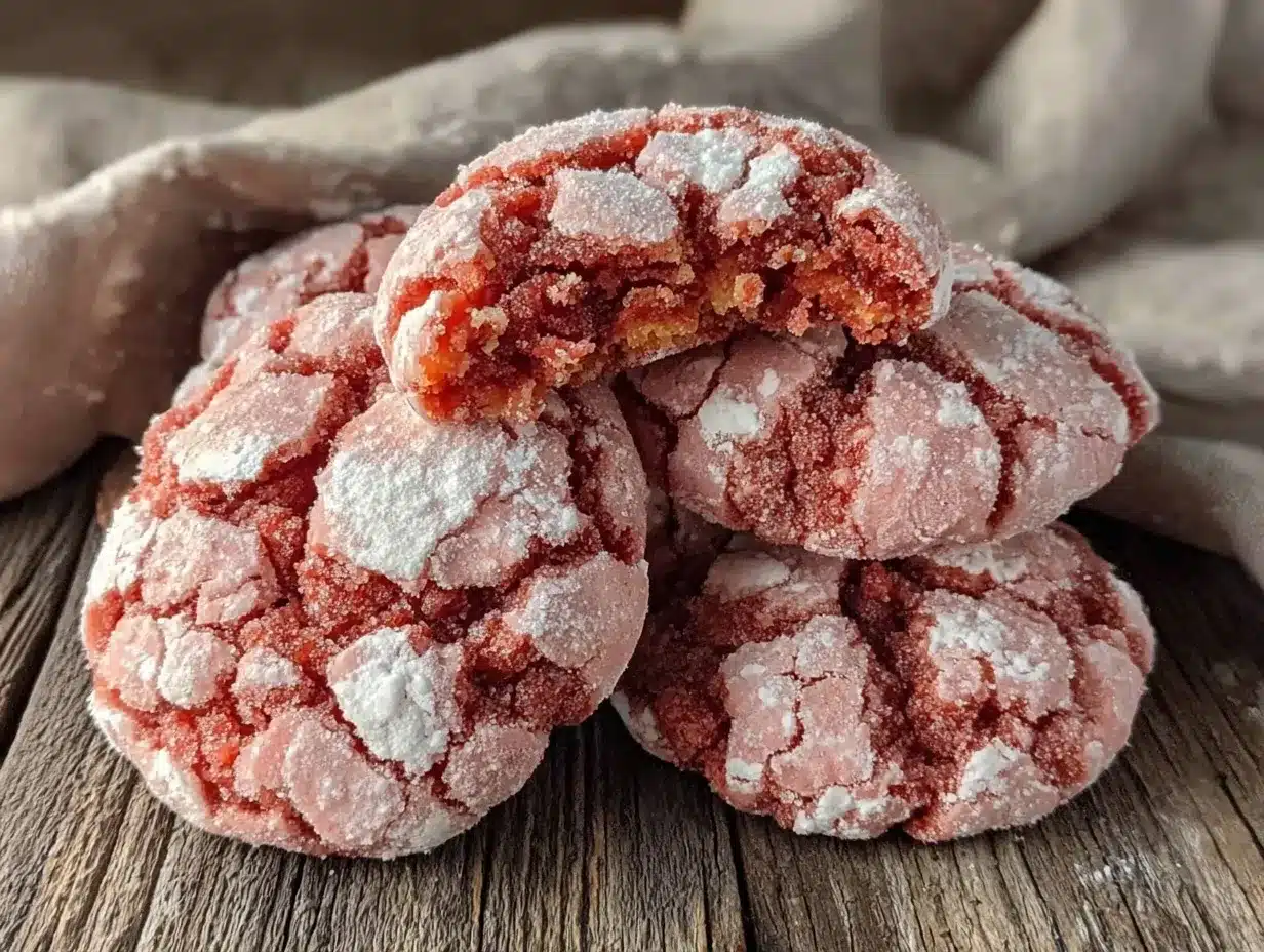 pink velvet crinkle cookies preparation steps