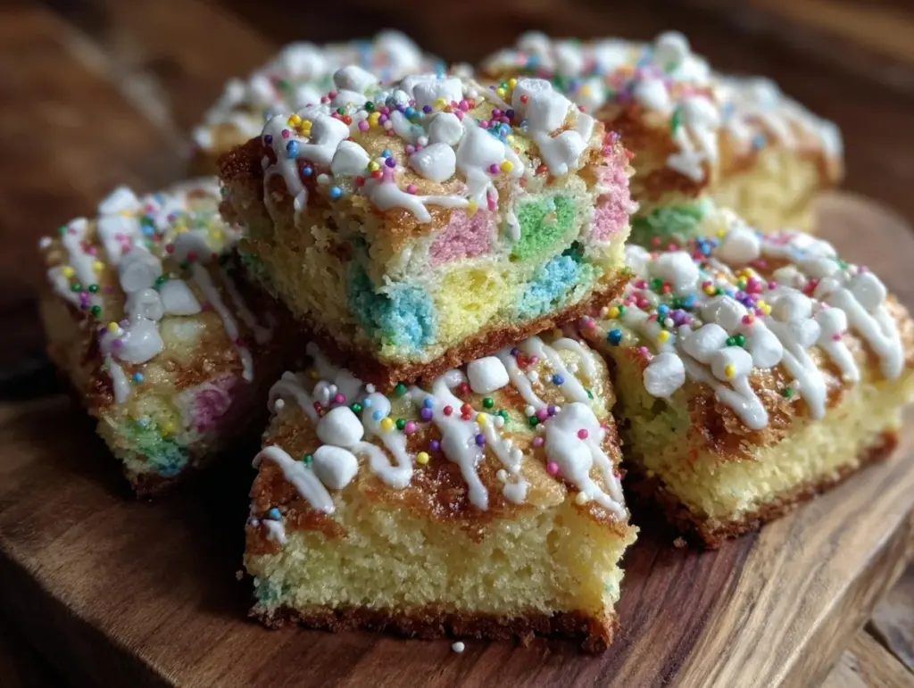 rainbow marshmallow drizzle bars - featured image
