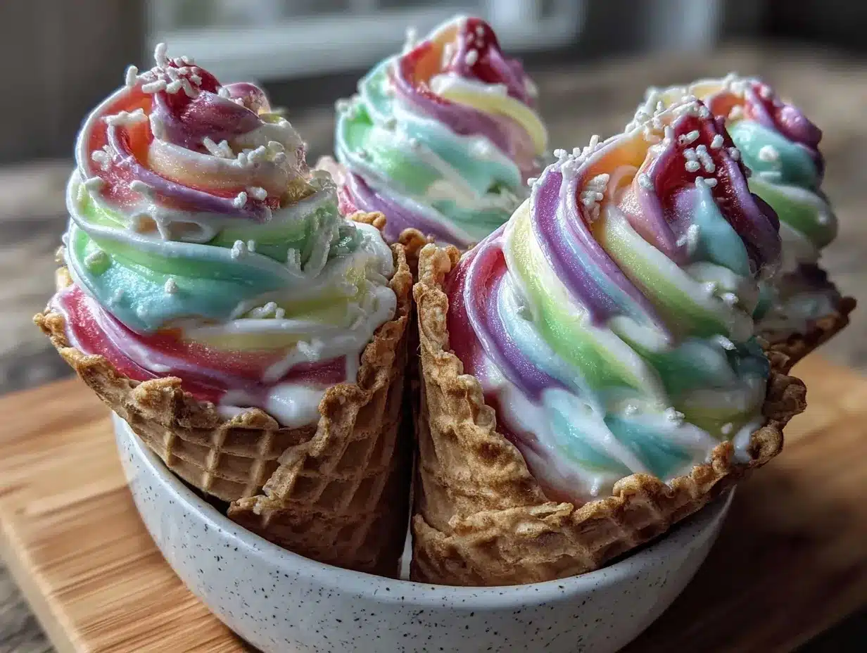 rainbow spiral yogurt cones preparation steps