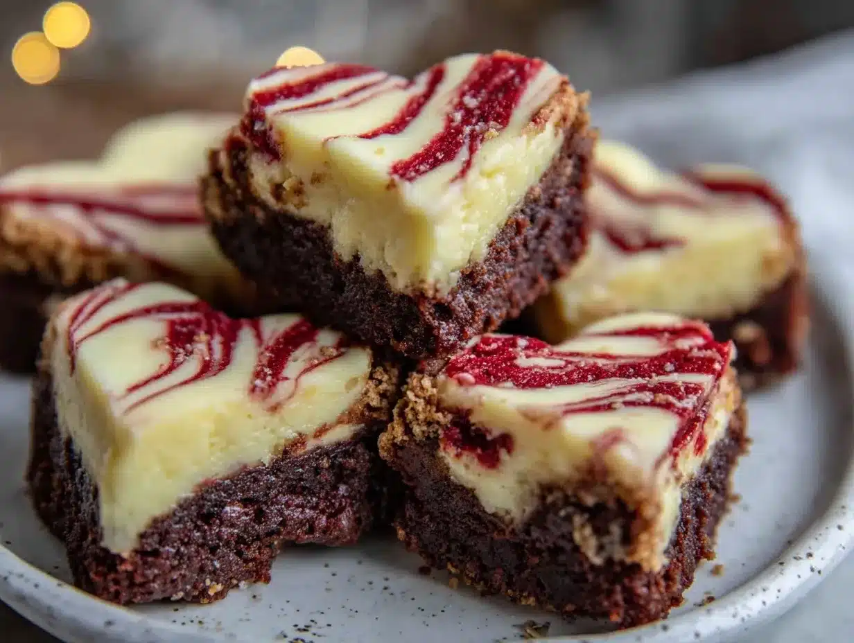 red velvet cheesecake brownie hearts preparation steps