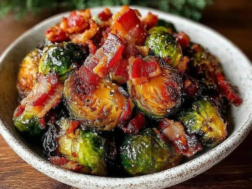 roasted brussels sprouts with crispy bacon - featured image