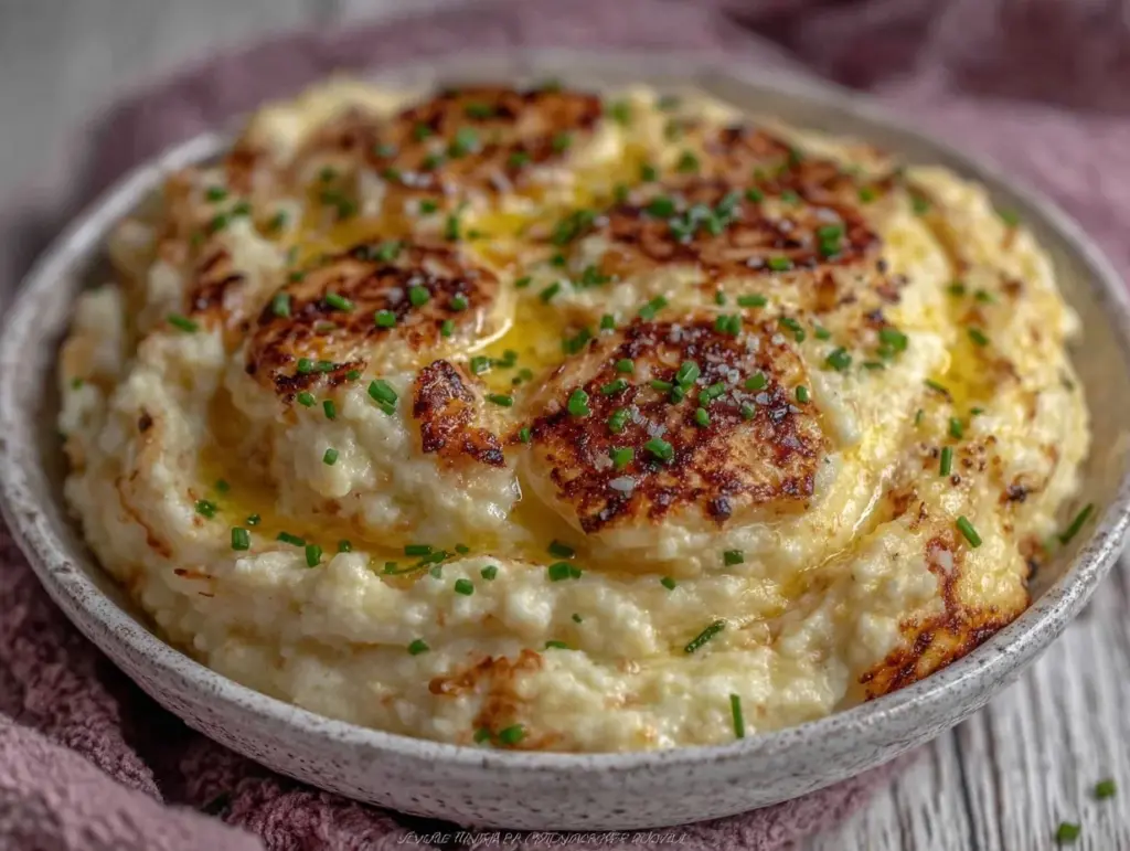 roasted garlic mashed cauliflower - featured image