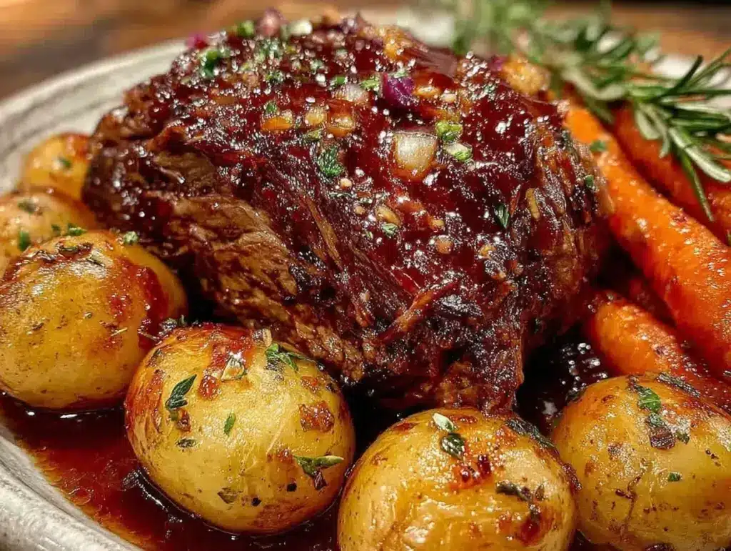 slow cooker pot roast with vegetables - featured image