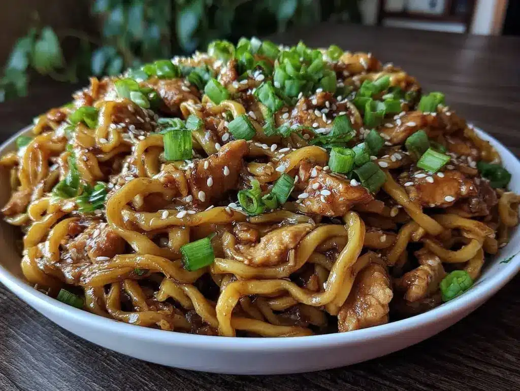 sticky garlic chicken noodles - featured image