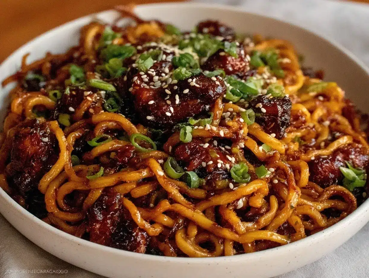 sticky garlic chicken noodles preparation steps