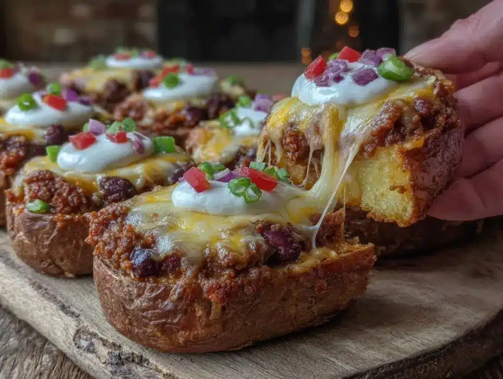 Super Bowl Chili Jack Potato Nacho Boats - featured image