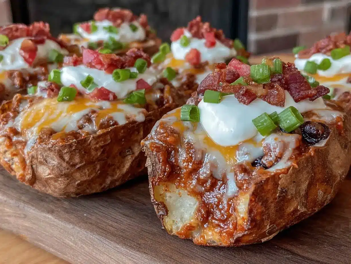 Super Bowl Chili Jack Potato Nacho Boats preparation steps