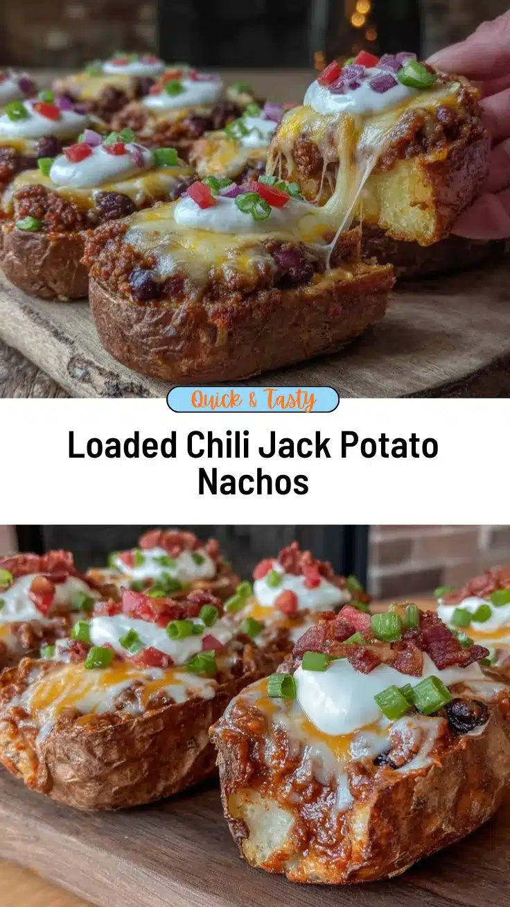 Super Bowl Chili Jack Potato Nacho Boats recipe