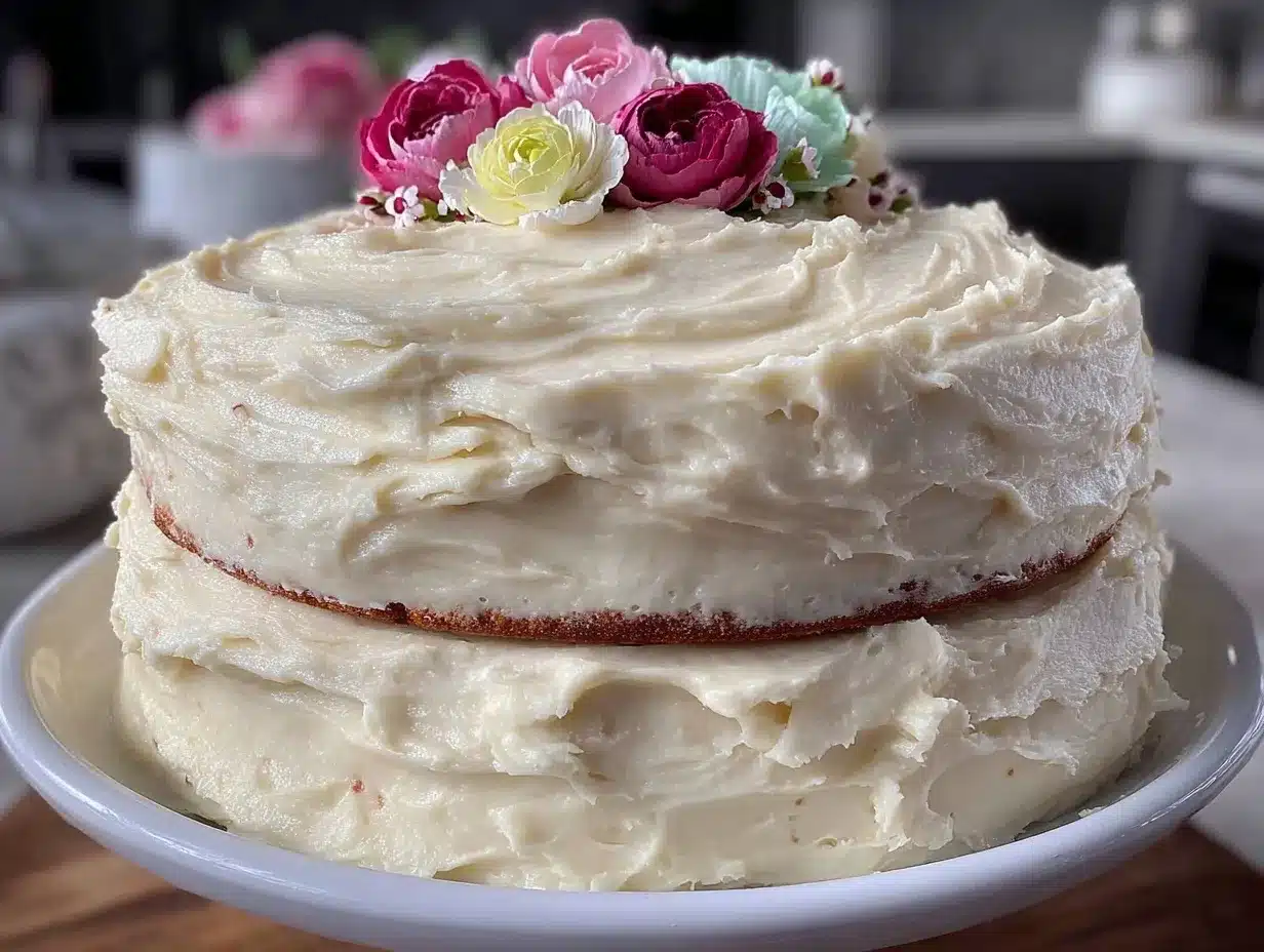 three-tier vanilla celebration cake preparation steps