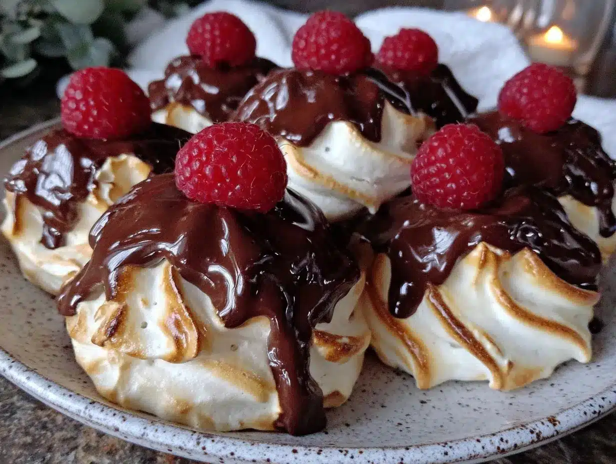 valentines chocolate-dipped raspberry meringues preparation steps