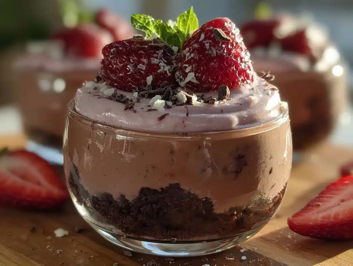 Valentines Chocolate Strawberry Brownie Mousse preparation steps