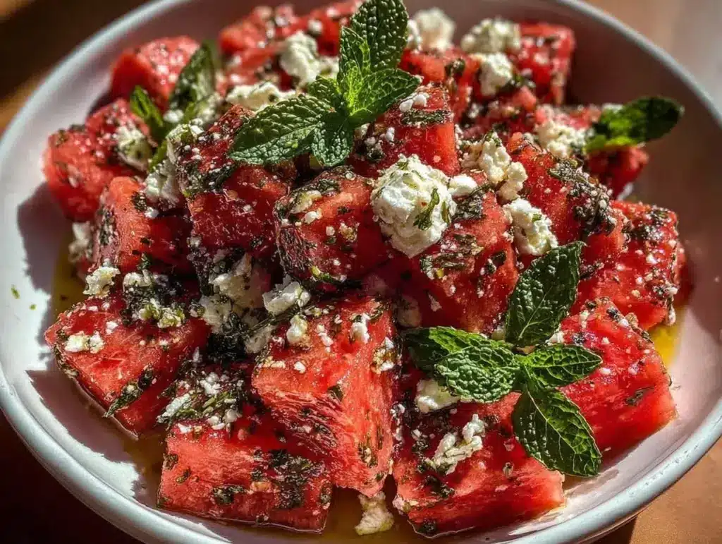 watermelon feta salad with mint - featured image