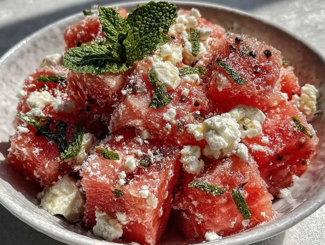watermelon feta salad with mint preparation steps