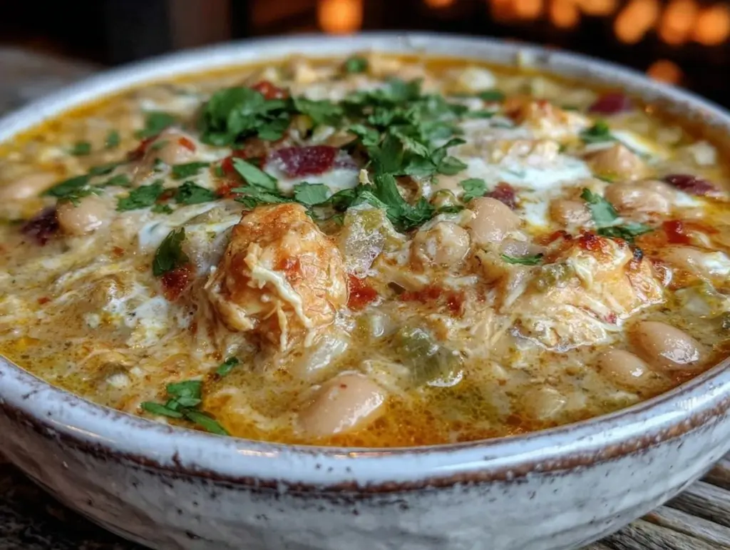 white chicken chili with cream cheese - featured image