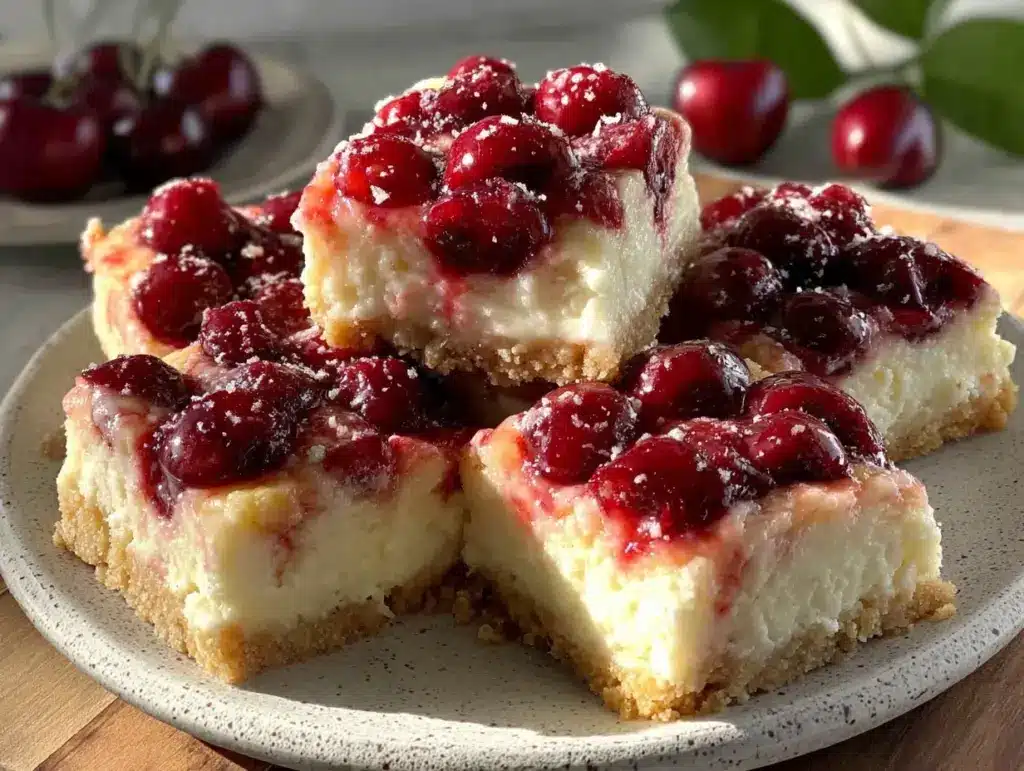 creamy cherry cheesecake bars - featured image