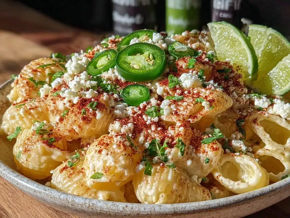 creamy spicy elote pasta salad preparation steps