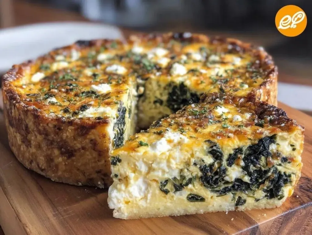 creamy spinach and feta quiche - featured image