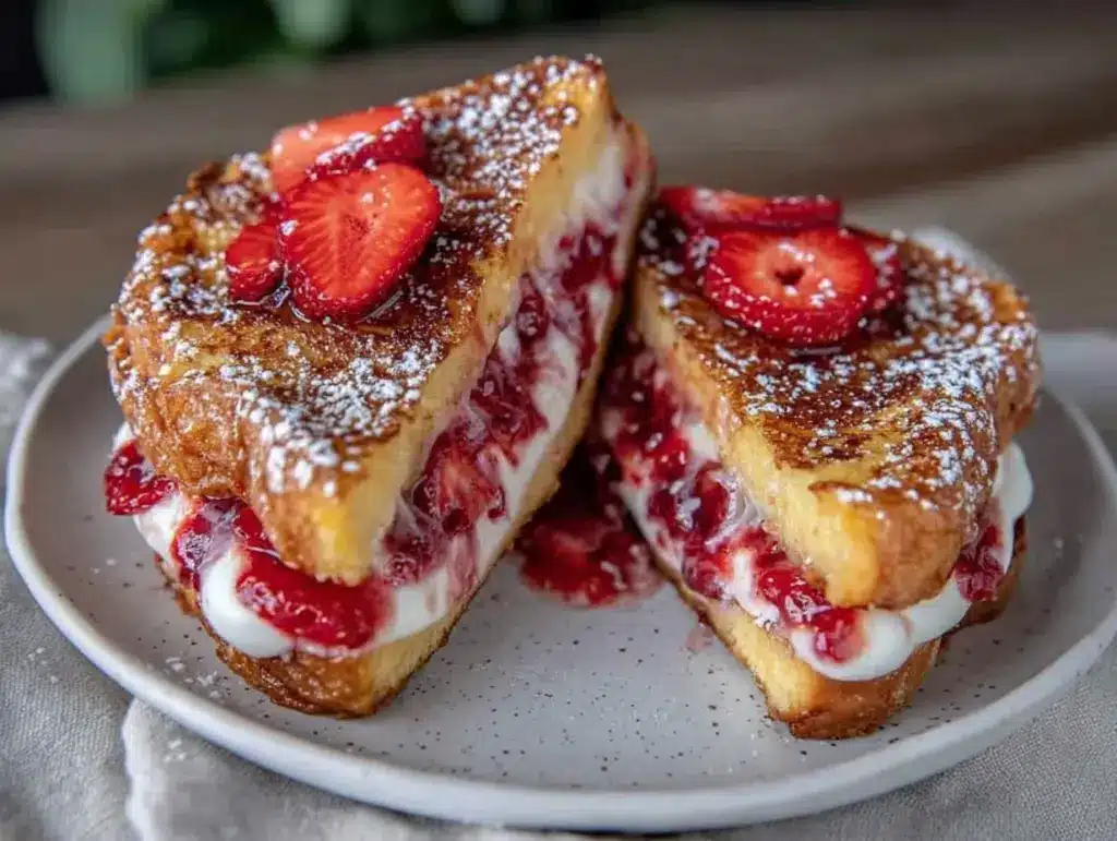 creamy strawberry cream cheese stuffed french toast - featured image