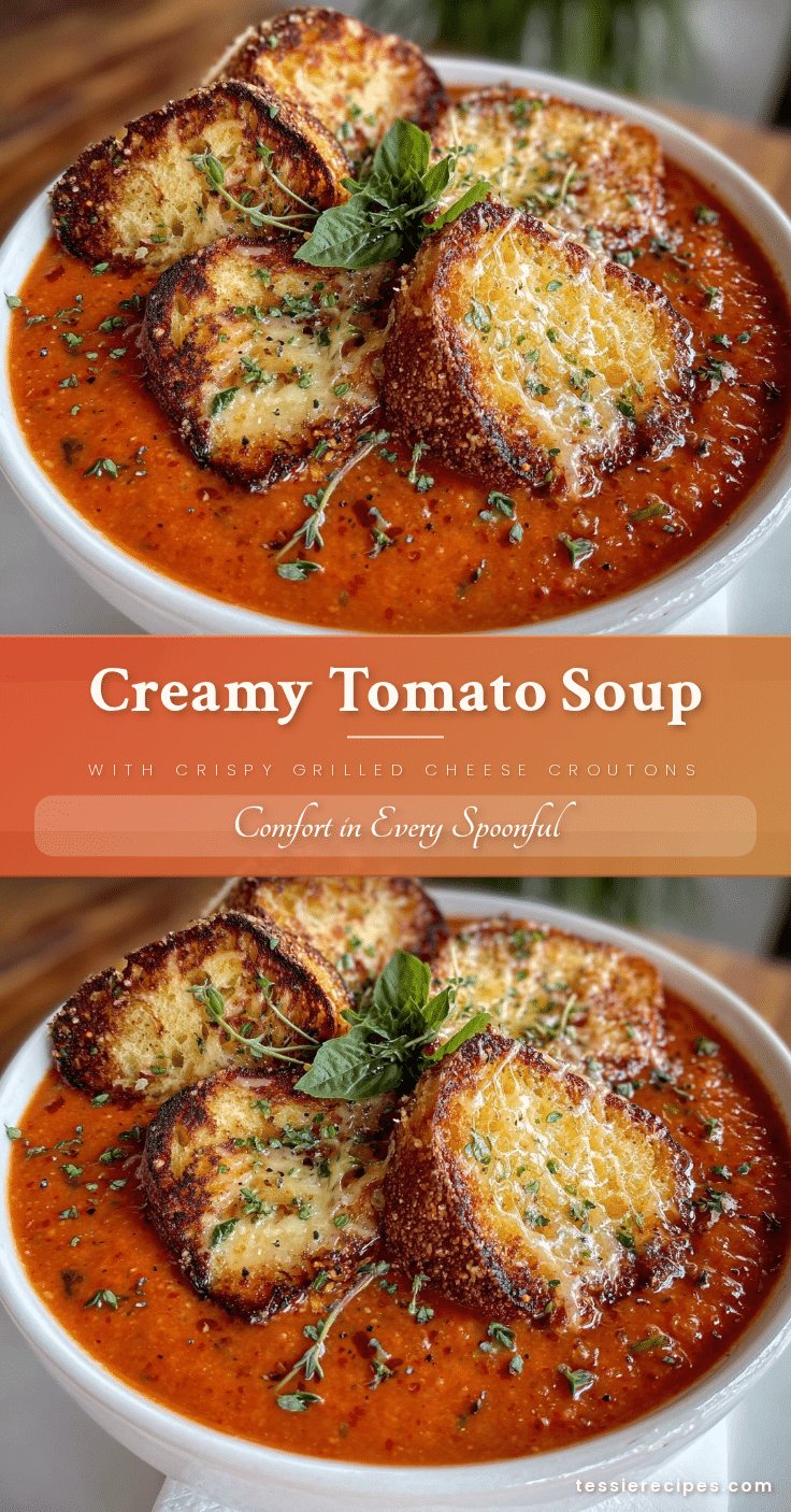 creamy tomato soup with crispy grilled cheese croutons recipe