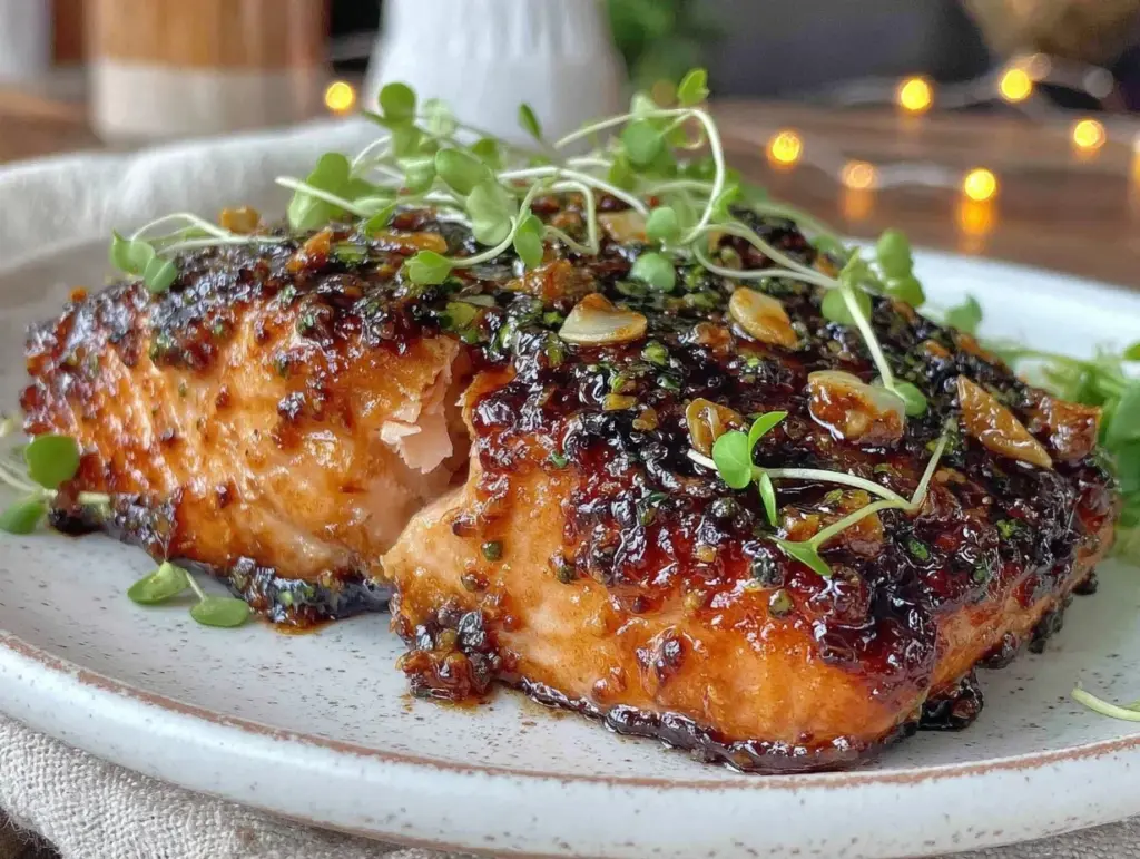 crispy air fryer honey garlic salmon - featured image