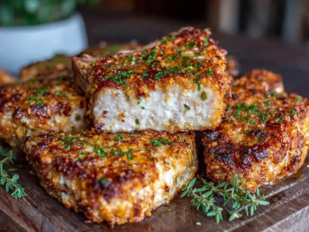 crispy air fryer parmesan crusted pork chops - featured image