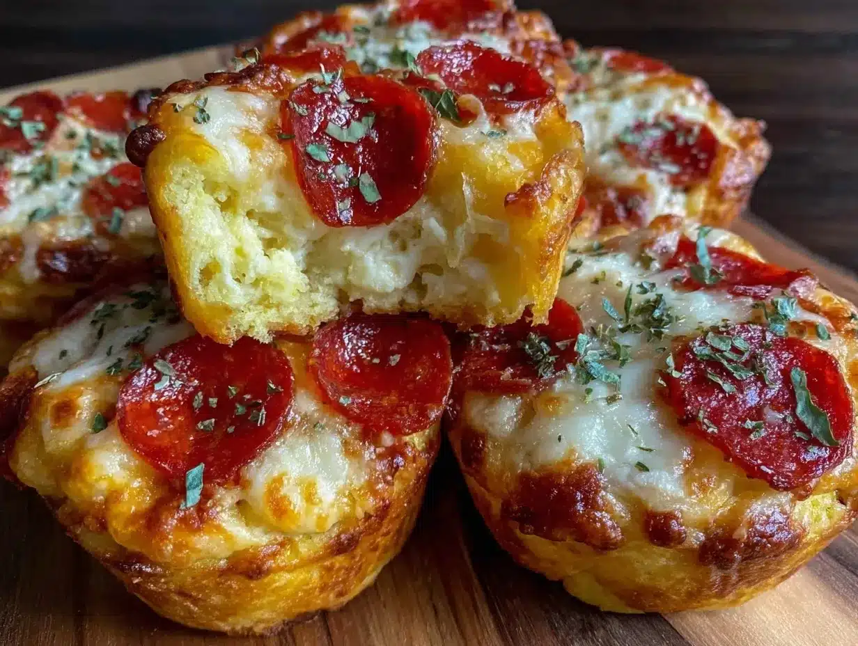 crispy cheesy pizza muffins with pepperoni preparation steps