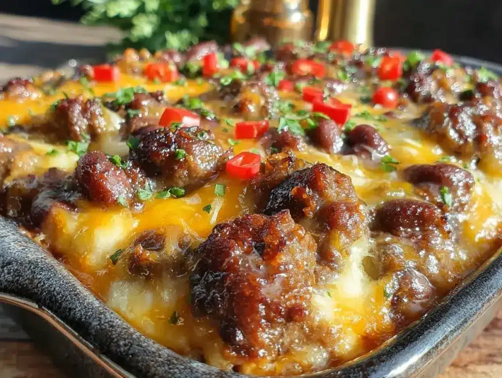 easy cheesy baked bean casserole - featured image