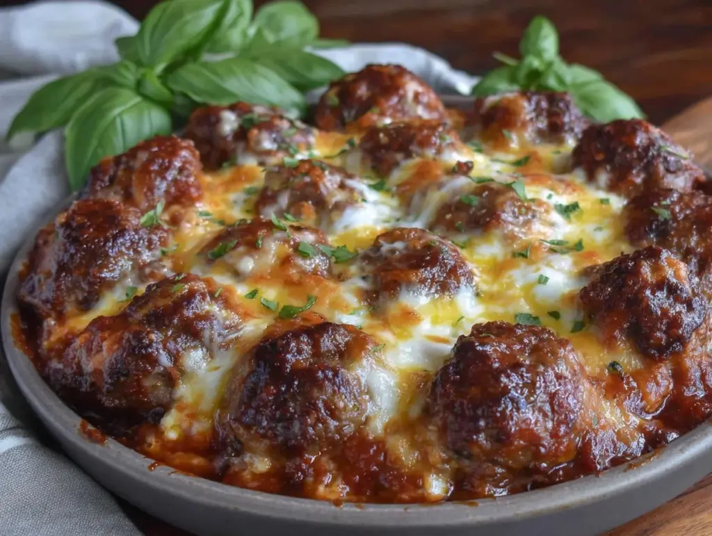 easy cheesy dump-and-bake meatball casserole - featured image