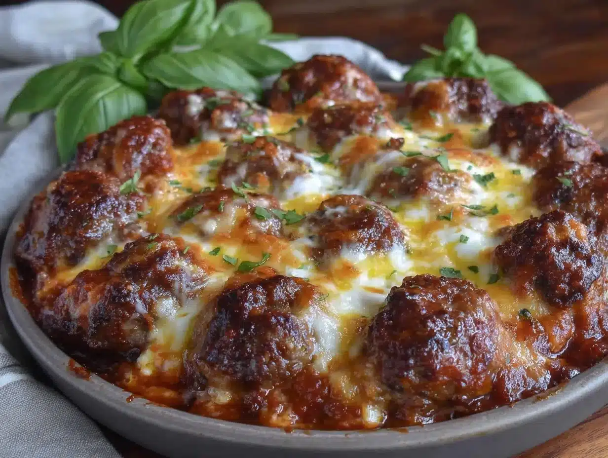 easy cheesy dump-and-bake meatball casserole preparation steps