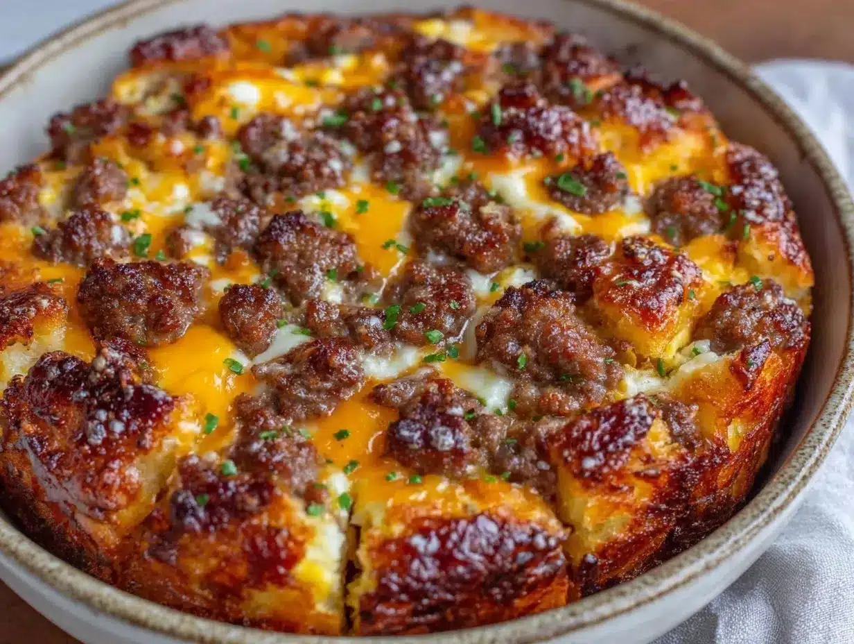 easy cheesy sausage hashbrown breakfast casserole preparation steps