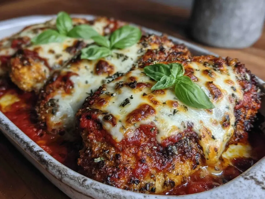 easy crispy dump-and-bake chicken parmesan - featured image