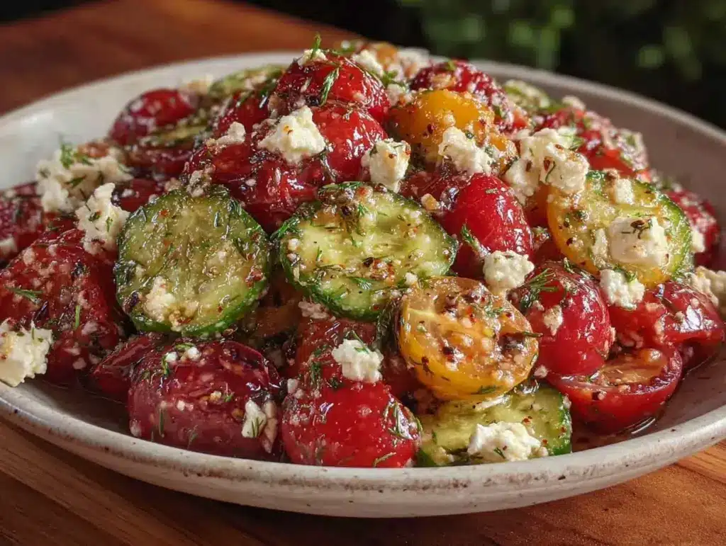 fresh cucumber tomato salad with feta - featured image