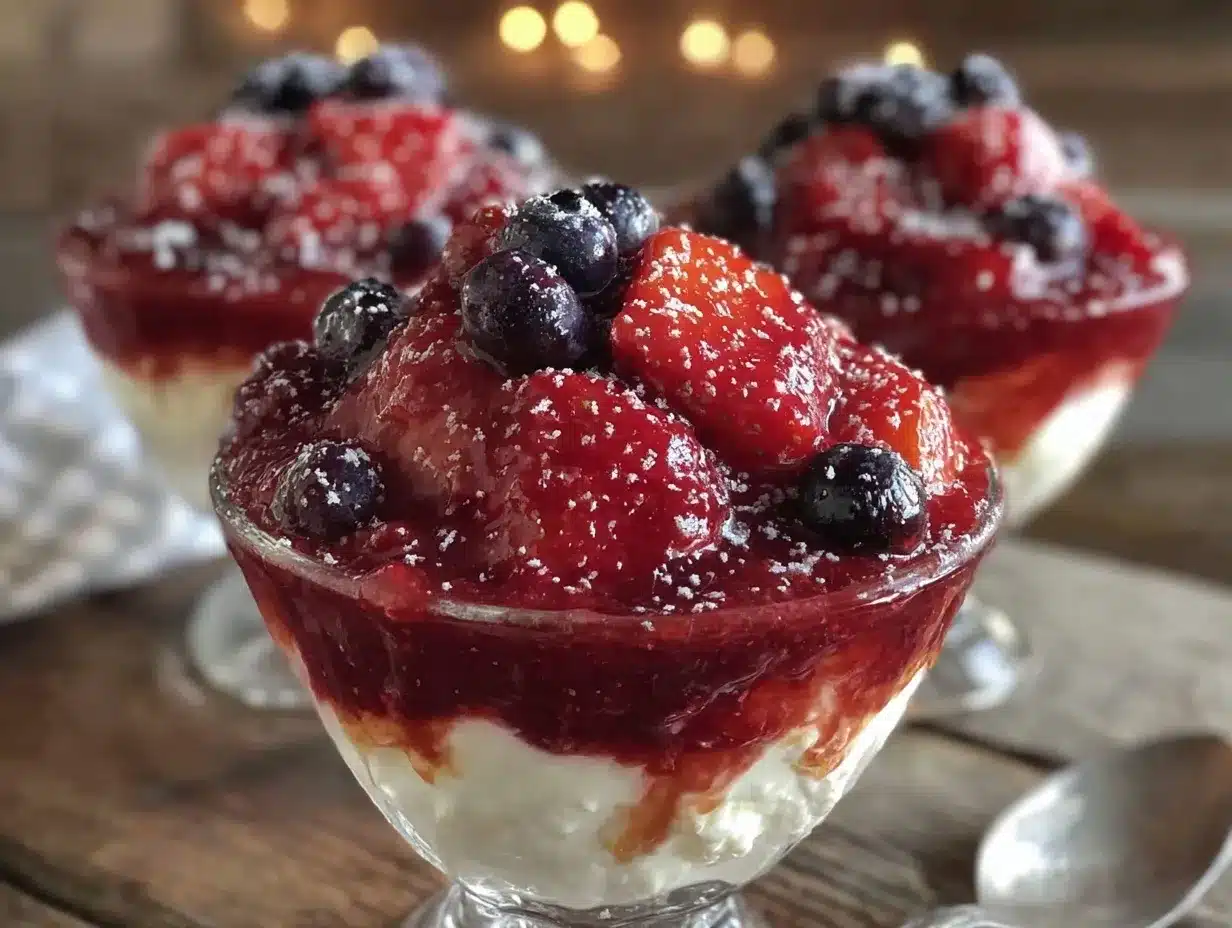 fresh red white and blue dessert cups preparation steps