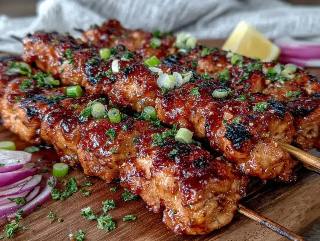 honey garlic grilled chicken skewers - featured image