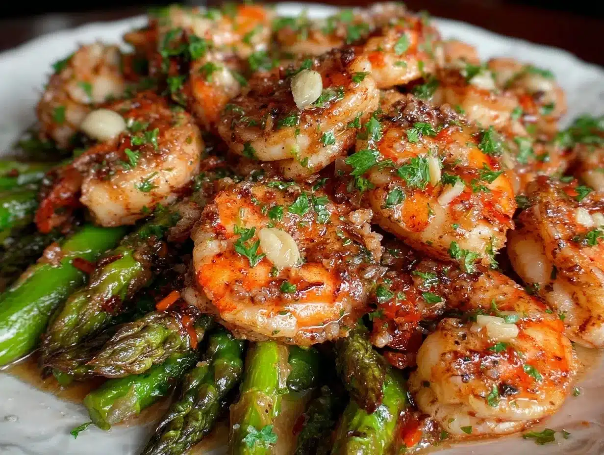 one-pan lemon garlic shrimp and asparagus preparation steps