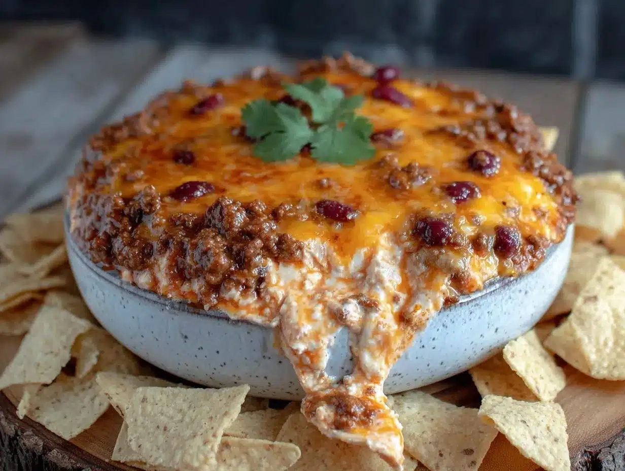 savory cheesy beef and bean dip preparation steps