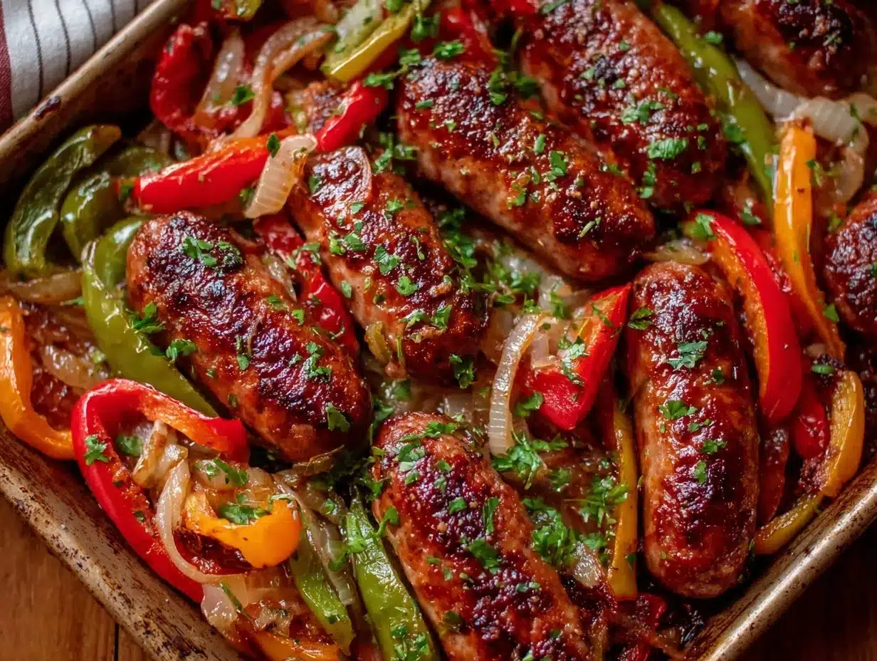 sheet pan sausage and peppers preparation steps
