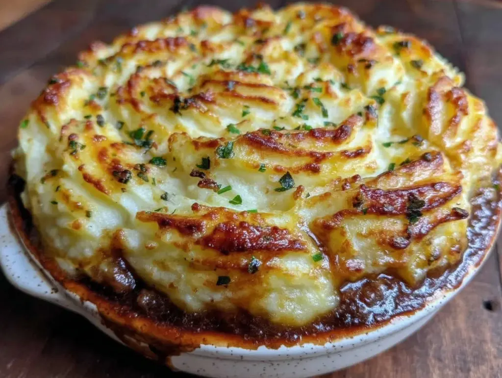 shepherds pie with garlic mashed potatoes - featured image